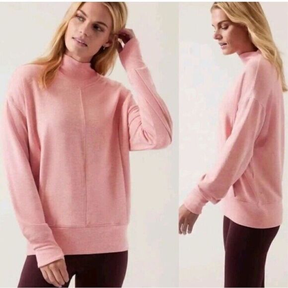 Athleta Apollo High Neck Sweatshirt Relaxed Fit Women Size Medium Pink Pullover - Picture 1 of 10